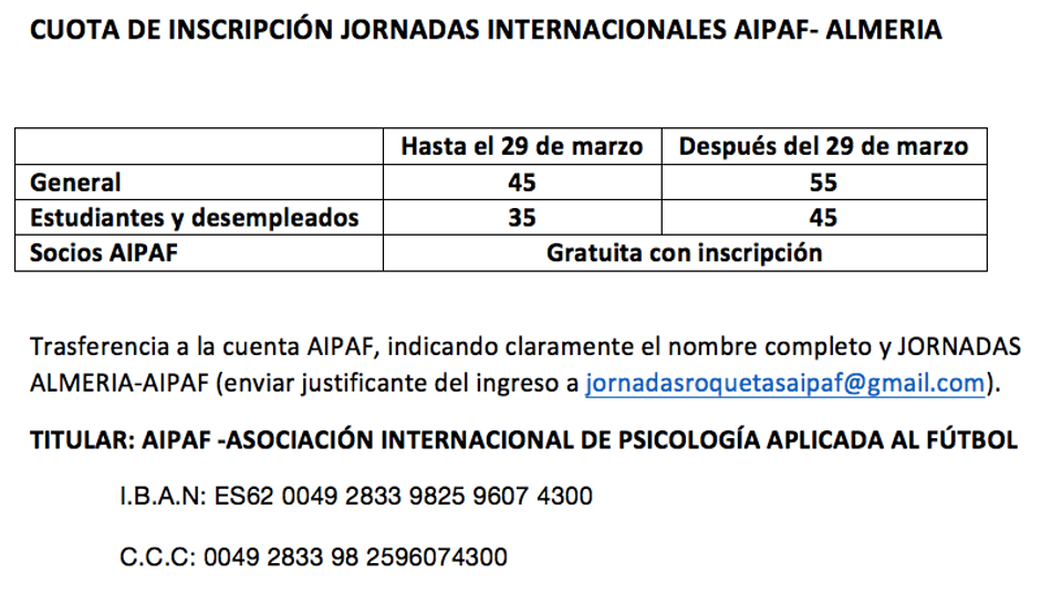 Inscripcion Jornadas Aipaf 